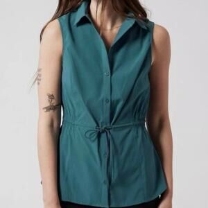Athleta Levitate Poplin teal collared sleeveless top size medium